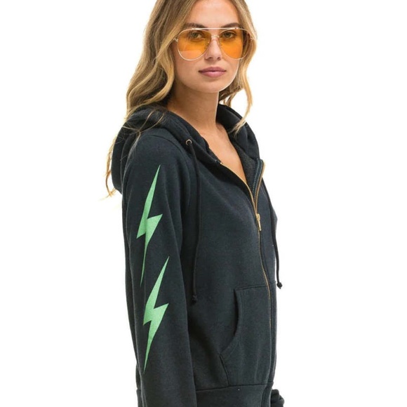 Aviator Nation - 4 Bolt Zip Hoodie - Charcoal Mint - XL - Picture 2 of 5